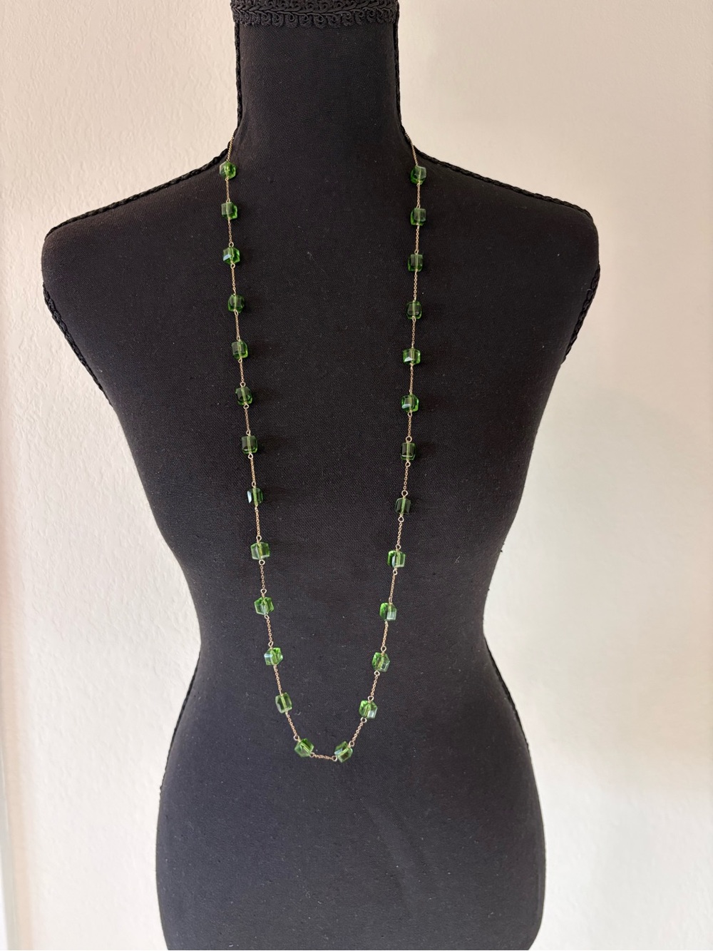 Banana Republic Green Glass Cube Bead Long Necklace